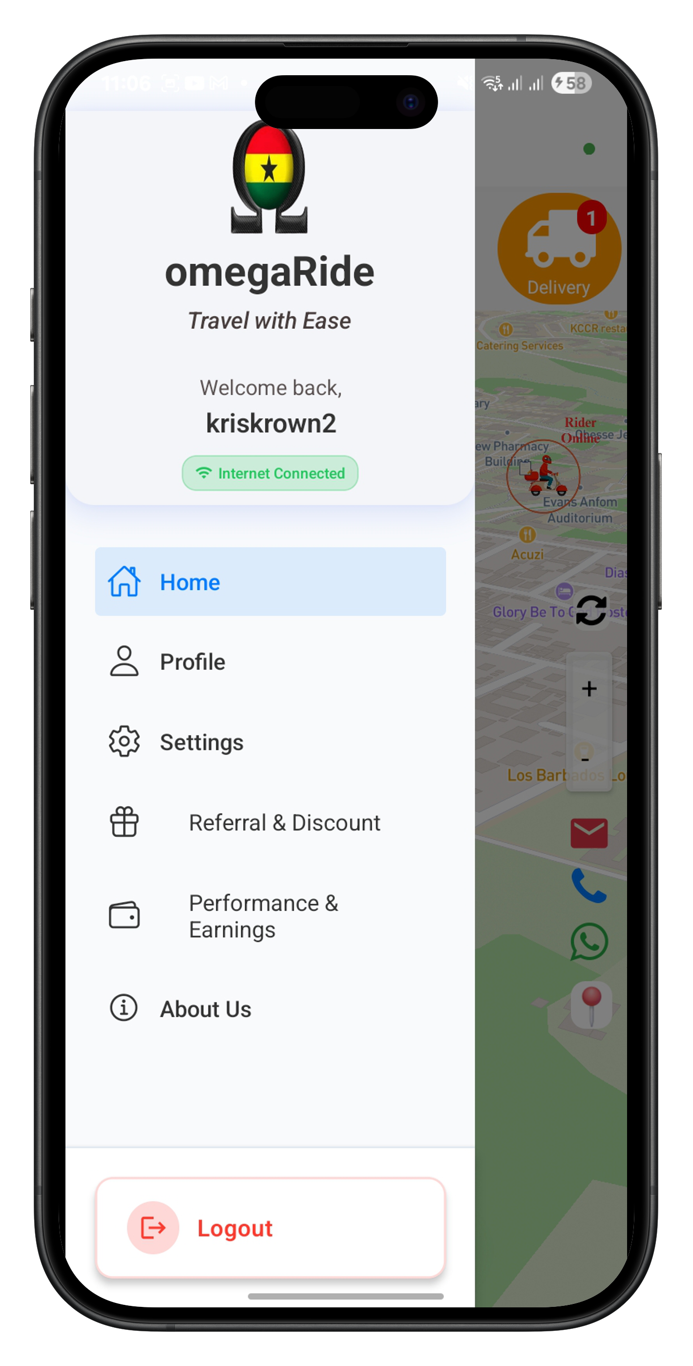 omegaRide App Interface